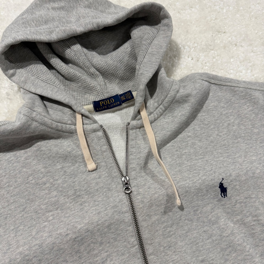 Polo Ralph Lauren Zip Hoodie Mens 2XLT Gray Waffle Lined Hood Full Zip Hoodie